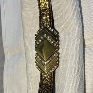 Amanda Smith, genuine snake skin belt Gold Textured with Rhinestone Buckle